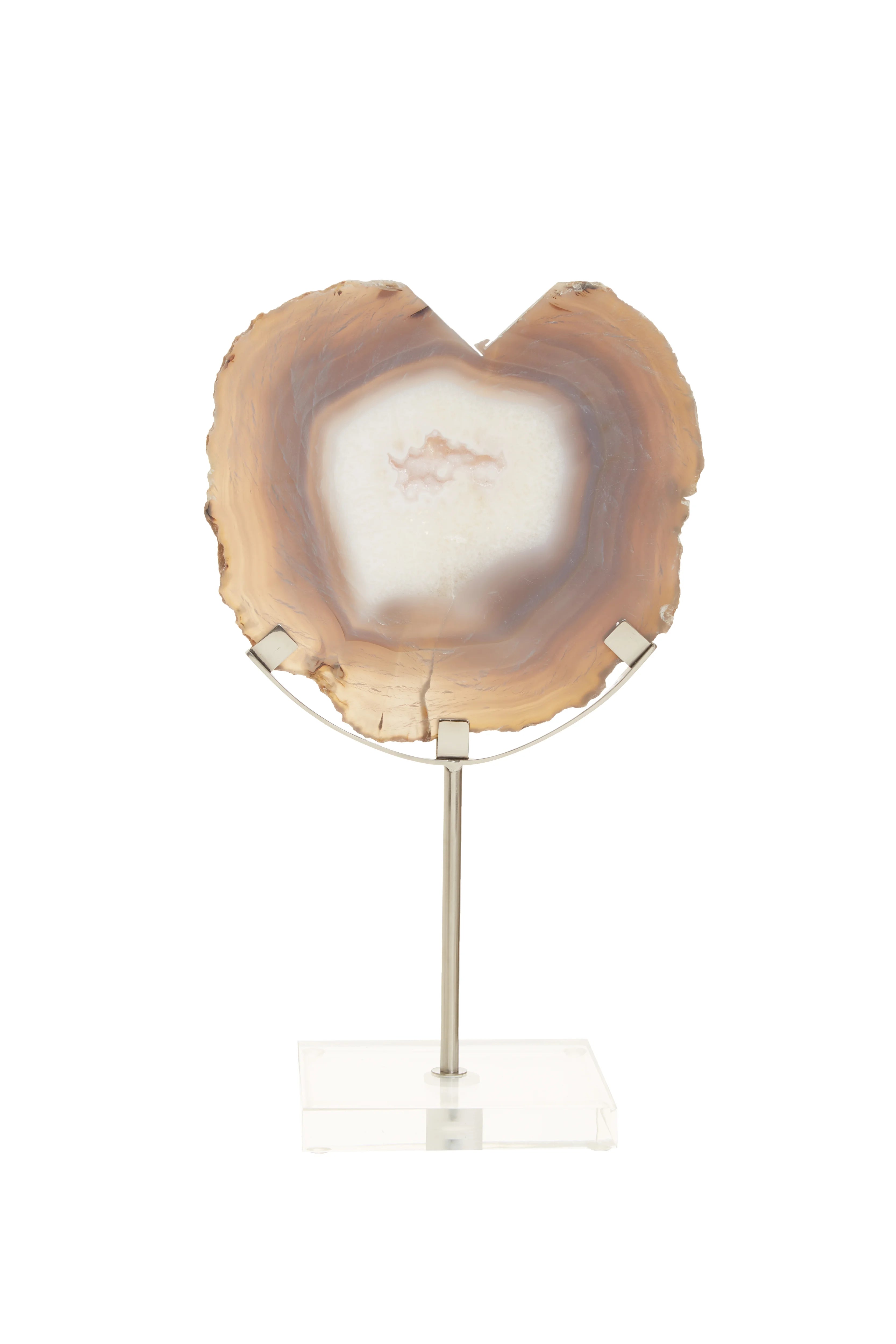 Monzoro Agate Stone & Silver Disk Sculpture